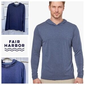 Fair Harbor Mens XL Sun Protection UPF 50 Hoodie Long Sleeve Heathered Navy Blue